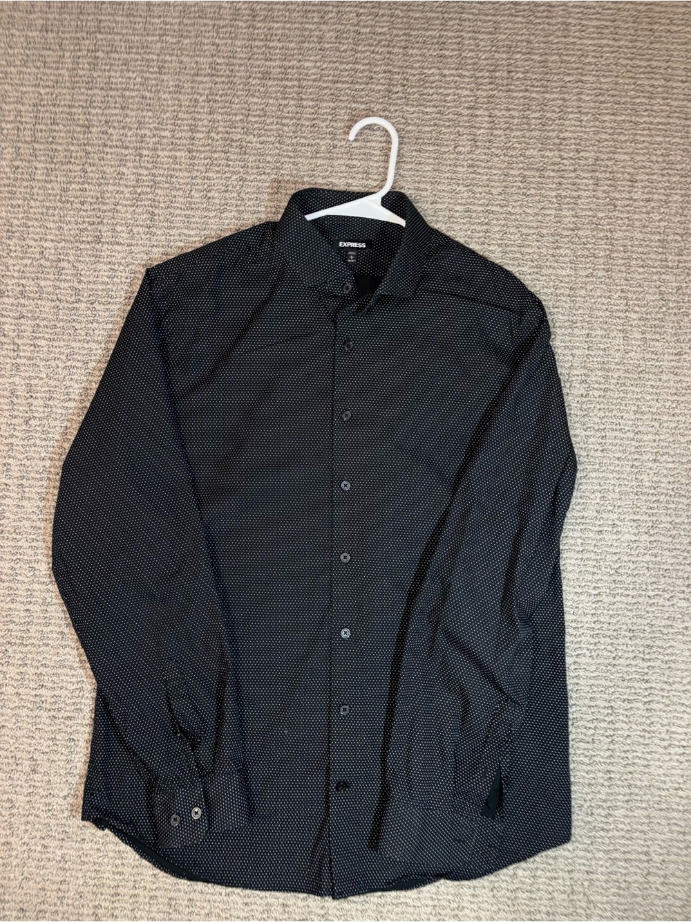 Express Black Dress Shirt with Microdot Pattern - Size L